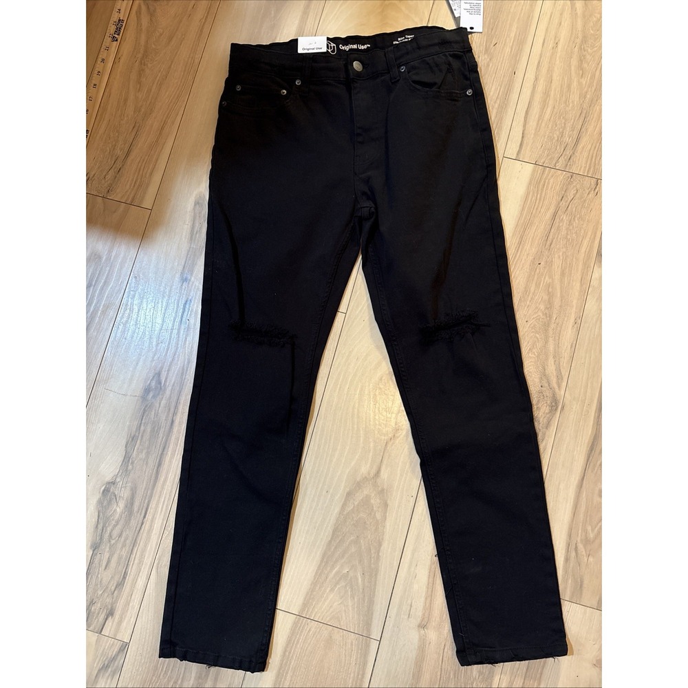 Original Use‎ Jeans Black Washed Slim Taper Stretch Distressed 34 X32 New